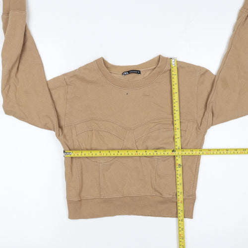 Zara Women Beige Crew Neck Pullover Sweatshirt M Cotton Blend