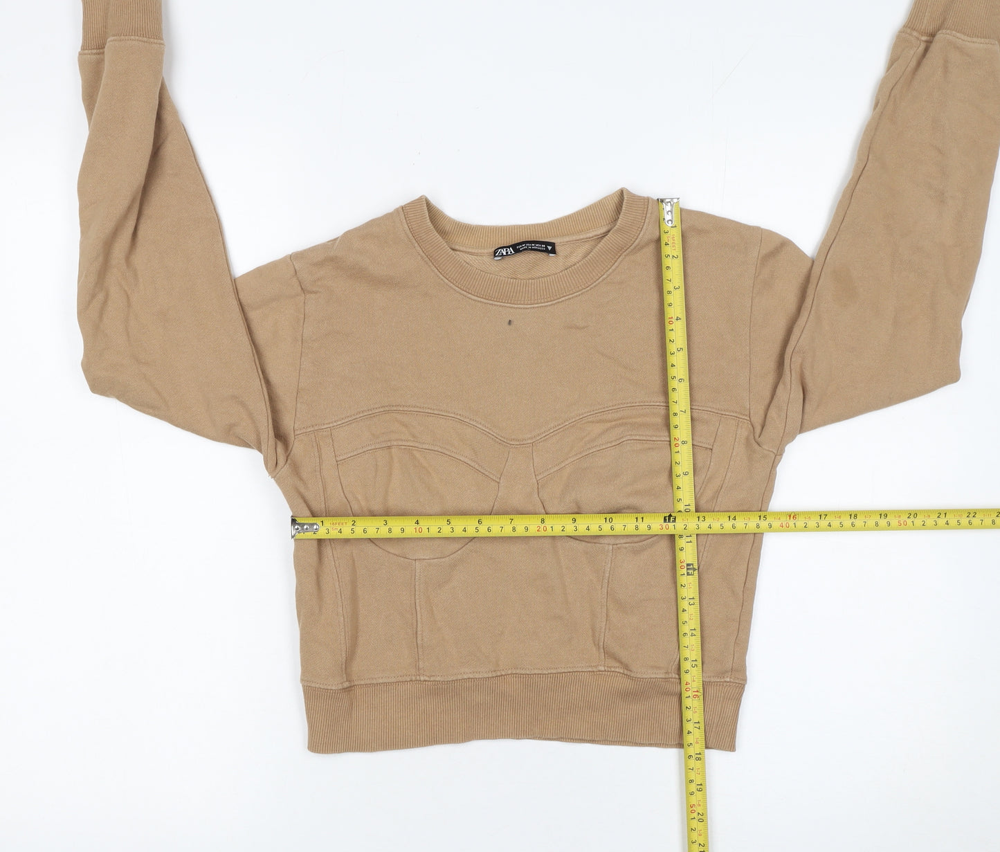 Zara Women Beige Crew Neck Pullover Sweatshirt M Cotton Blend