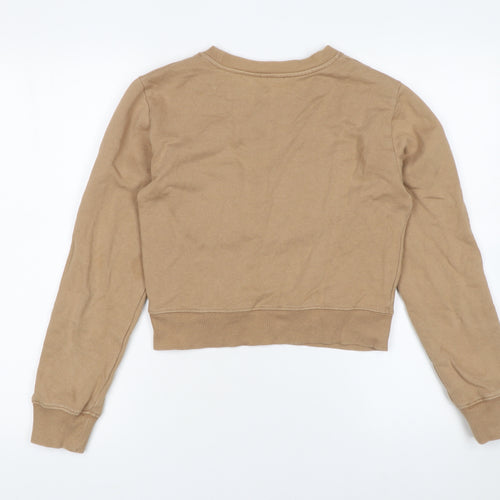Zara Women Beige Crew Neck Pullover Sweatshirt M Cotton Blend