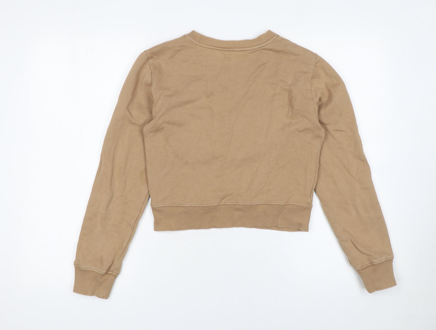 Zara Women Beige Crew Neck Pullover Sweatshirt M Cotton Blend