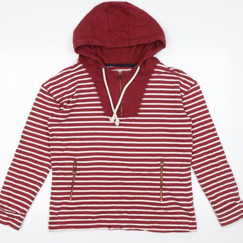 Next Women Red White Striped Cotton Hoodie Size 8 Zip Pocket