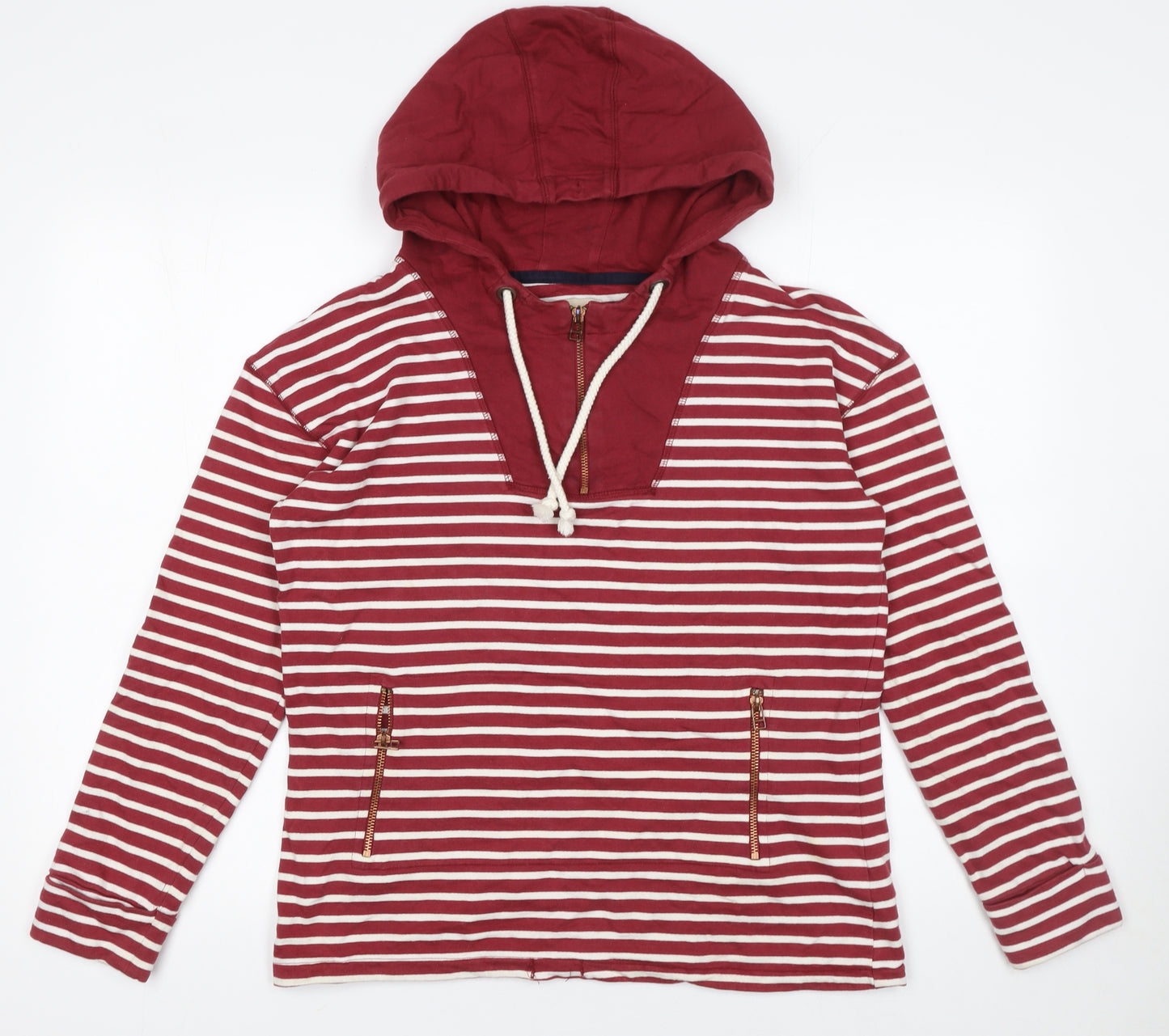 Next Women Red White Striped Cotton Hoodie Size 8 Zip Pocket