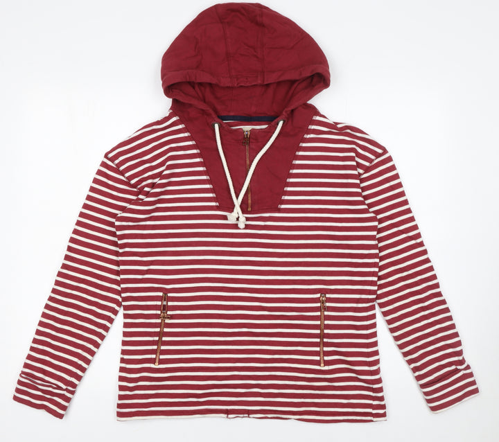 Next Women Red White Striped Cotton Hoodie Size 8 Zip Pocket