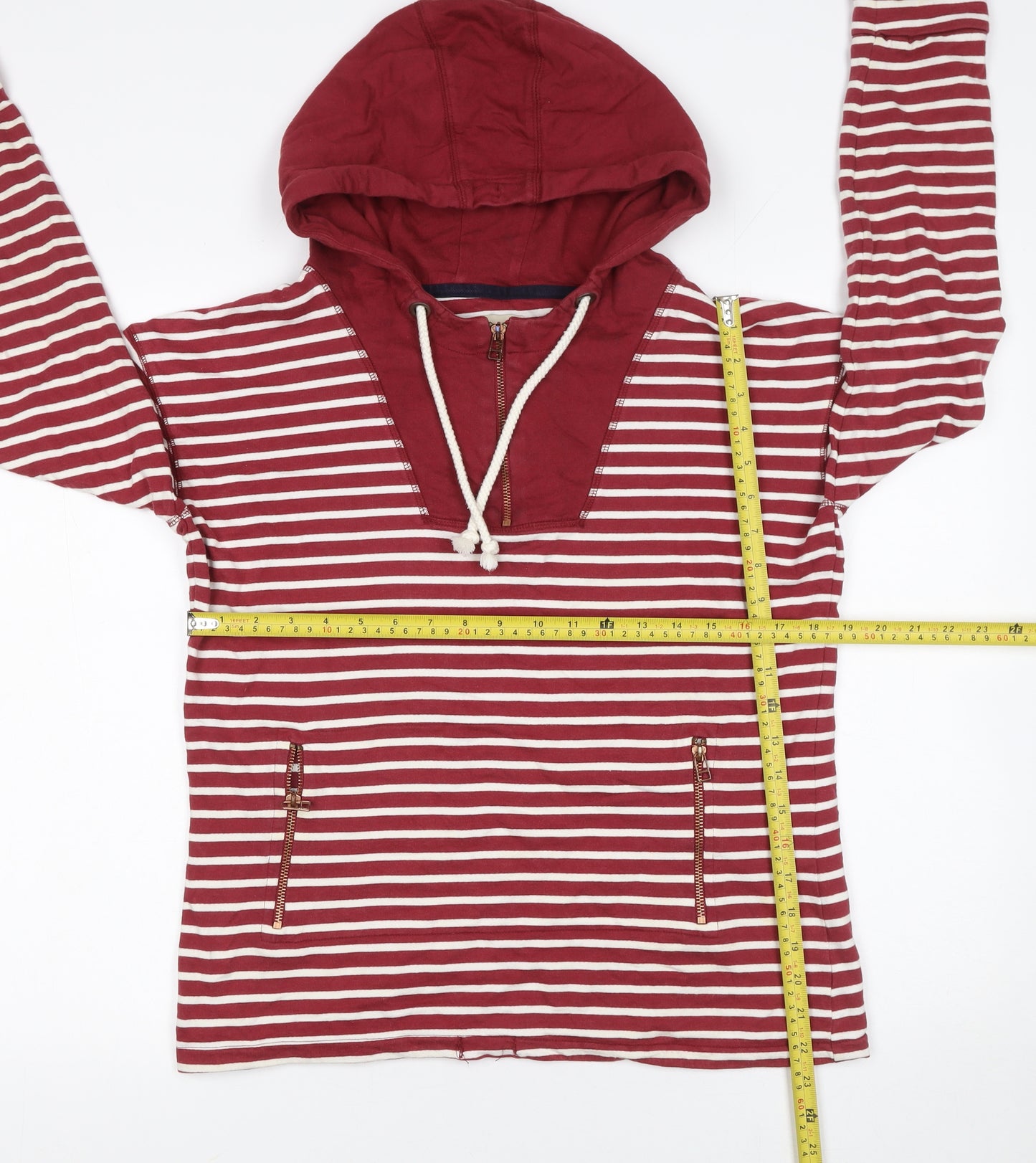 Next Women Red White Striped Cotton Hoodie Size 8 Zip Pocket