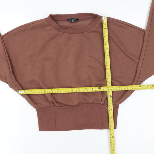 Boohoo Women Brown Crop Pullover Sweatshirt UK 14 Cotton Relaxed Fit