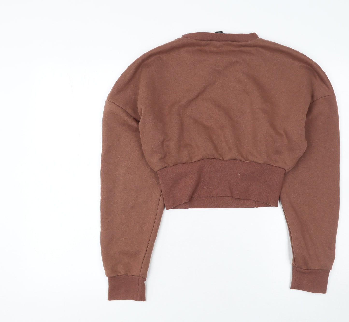 Boohoo Women Brown Crop Pullover Sweatshirt UK 14 Cotton Relaxed Fit