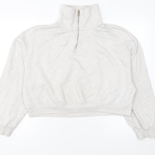 H&M Divided Women Grey 1/4 Zip Sweatshirt L Cotton Blend
