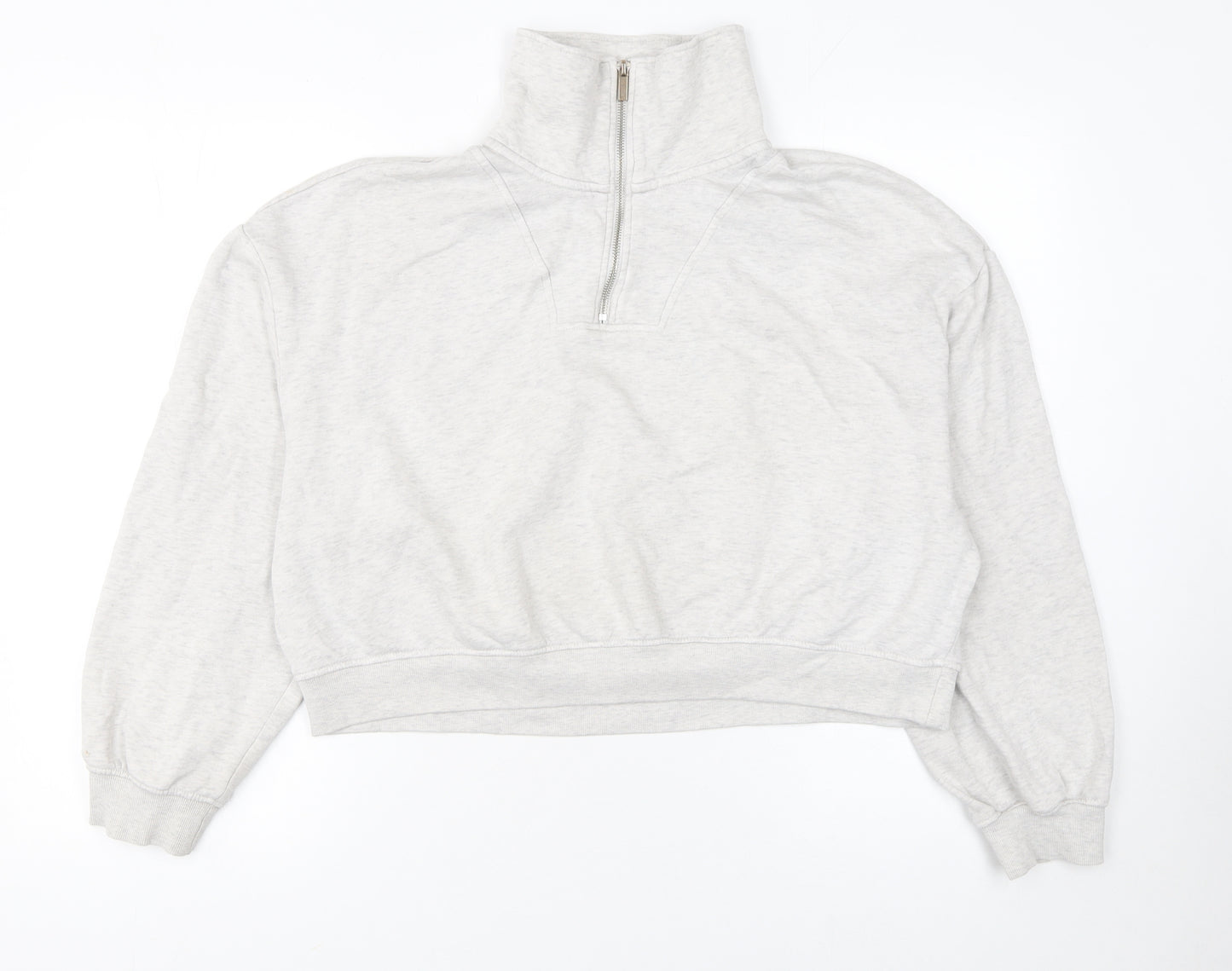 H&M Divided Women Grey 1/4 Zip Sweatshirt L Cotton Blend