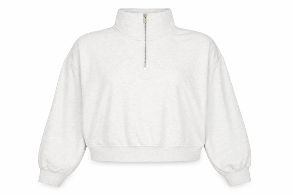 Front view of H&M Divided Women Grey 1/4 Zip Sweatshirt L Cotton Blend