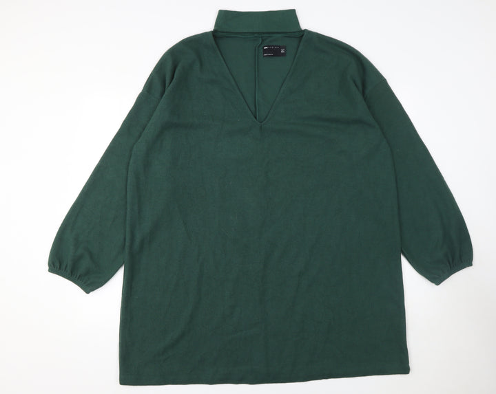 ASOS DESIGN Womens Green Size 16 Shift Knee Length V-Neck Dress