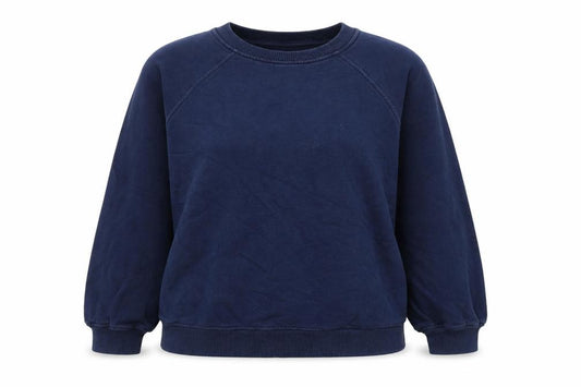 Front view of & Other Stories Women's Navy Blue Cotton Crew Neck Pullover Sweatshirt, size S