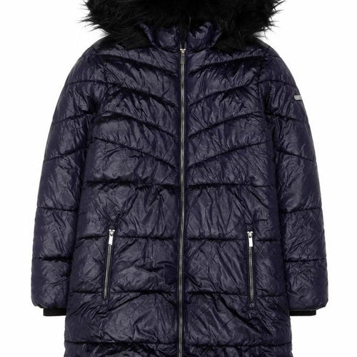 Next Girls Blue Puffer Coat 11 Years Hooded Long Winter Jacket with Faux Fur Trim