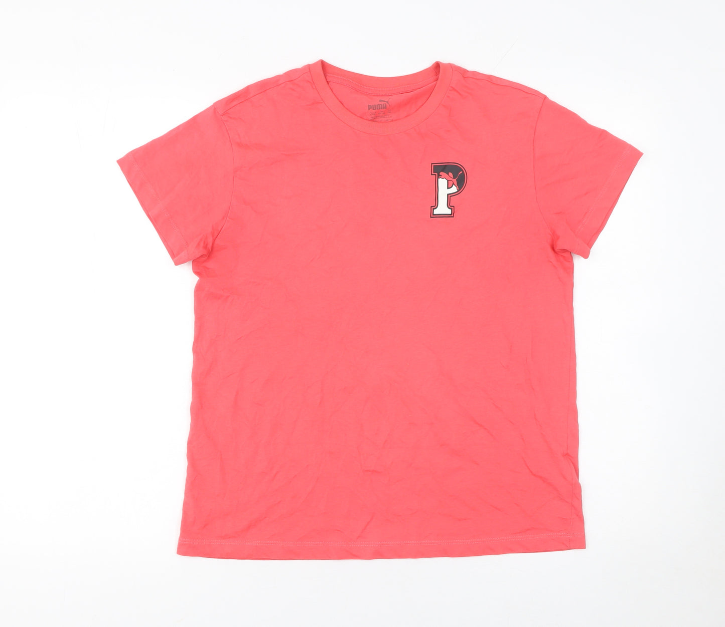 Puma Boys Pink 13-14 Years Crew Neck Cotton Logo T-Shirt