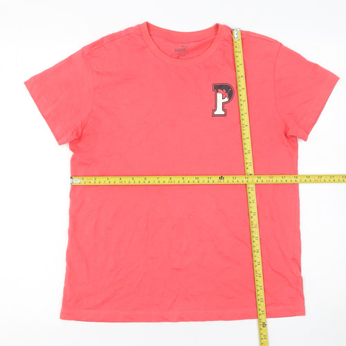 Puma Boys Pink 13-14 Years Crew Neck Cotton Logo T-Shirt