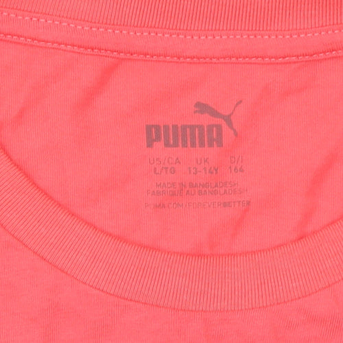 Puma Boys Pink 13-14 Years Crew Neck Cotton Logo T-Shirt