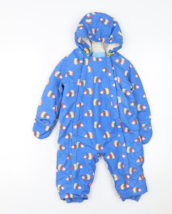 Baby Boden Unisex Blue Rainbow Fish Hooded Snowsuit 12-18M Padded Winter Outerwear