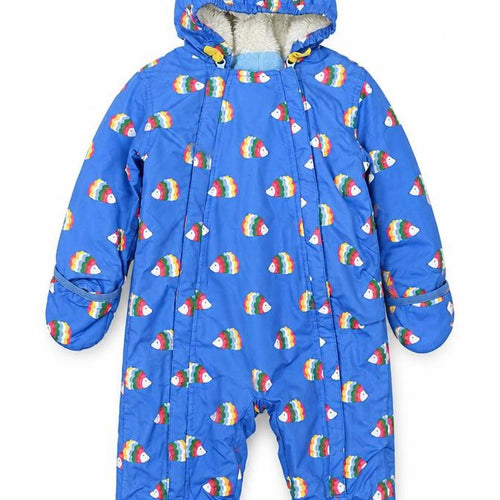 Baby Boden Unisex Blue Rainbow Fish Hooded Snowsuit 12-18M Padded Winter Outerwear