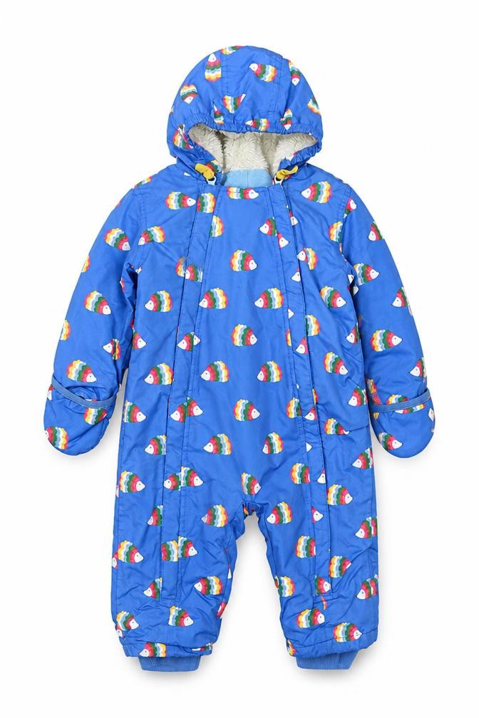 Baby Boden Unisex Blue Rainbow Fish Hooded Snowsuit 12-18M Padded Winter Outerwear