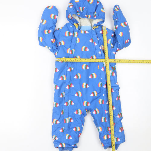Baby Boden Unisex Blue Rainbow Fish Hooded Snowsuit 12-18M Padded Winter Outerwear