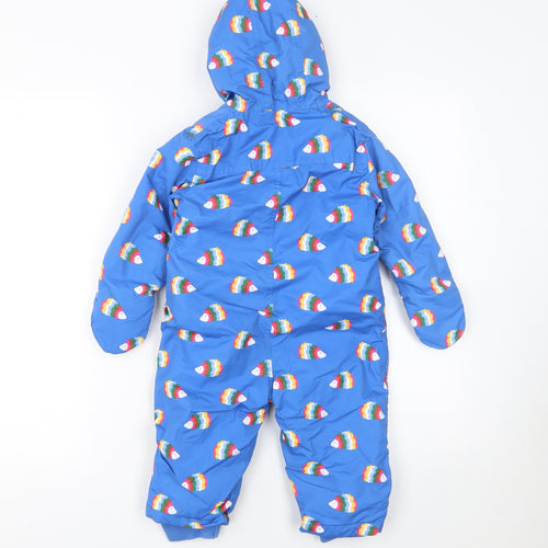 Baby Boden Unisex Blue Rainbow Fish Hooded Snowsuit 12-18M Padded Winter Outerwear