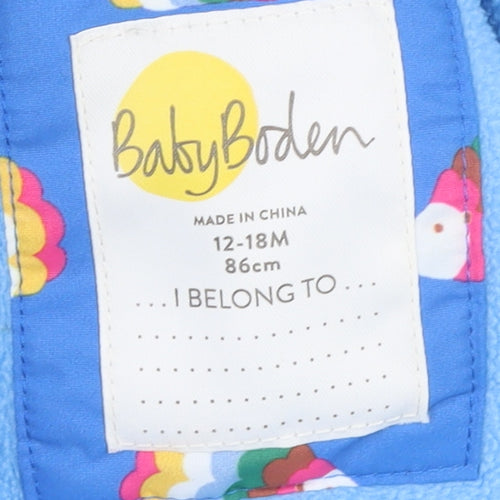 Baby Boden Unisex Blue Rainbow Fish Hooded Snowsuit 12-18M Padded Winter Outerwear