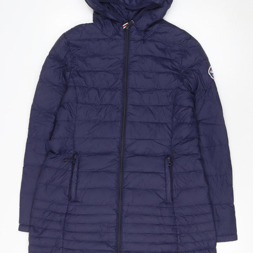 Puffa Women Blue Long Hooded Puffer Coat Size 12 Down Filled