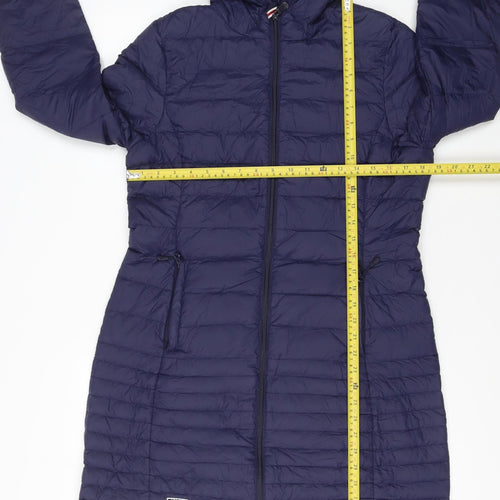 Puffa Women Blue Long Hooded Puffer Coat Size 12 Down Filled