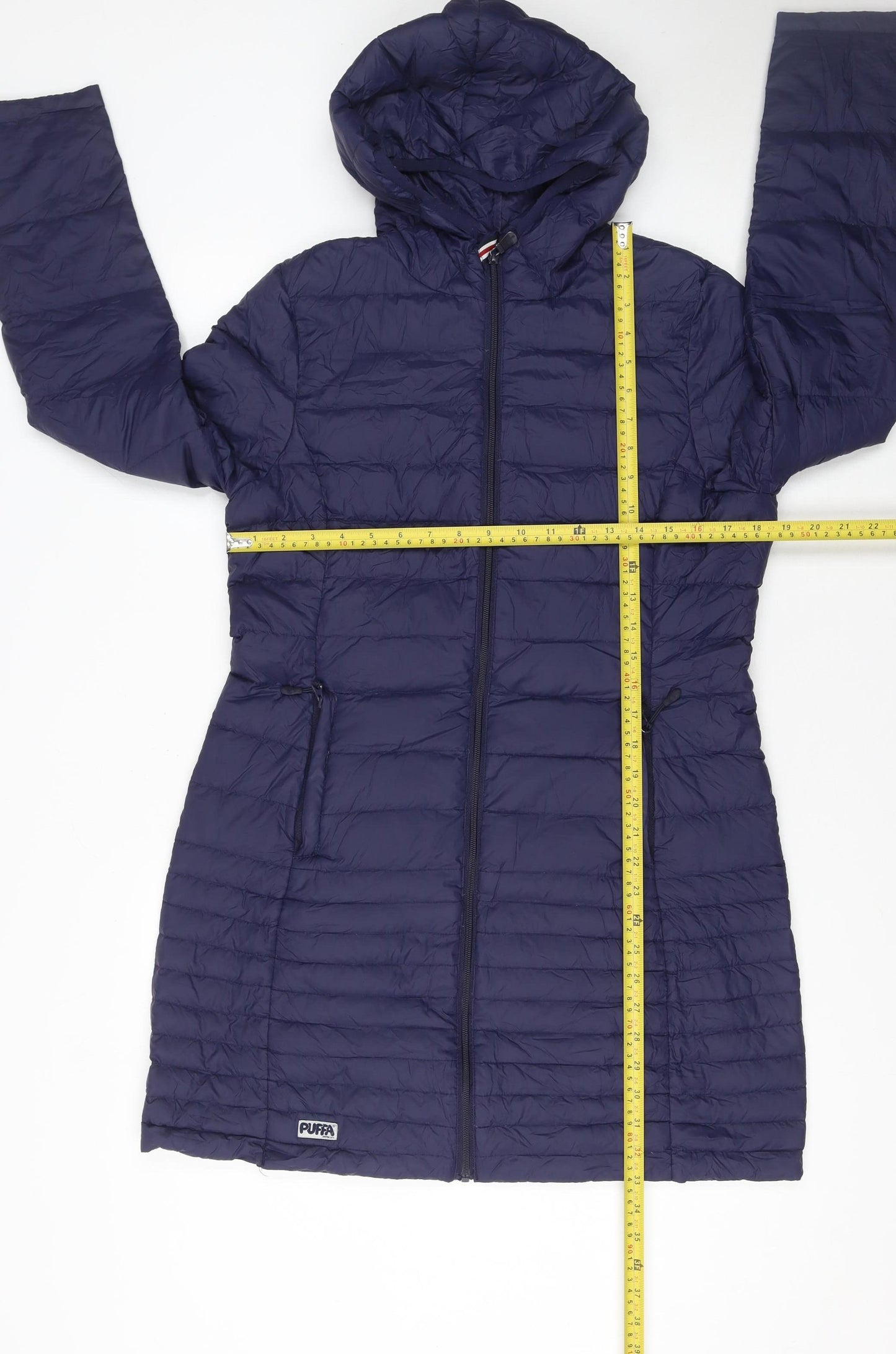 Puffa Women Blue Long Hooded Puffer Coat Size 12 Down Filled