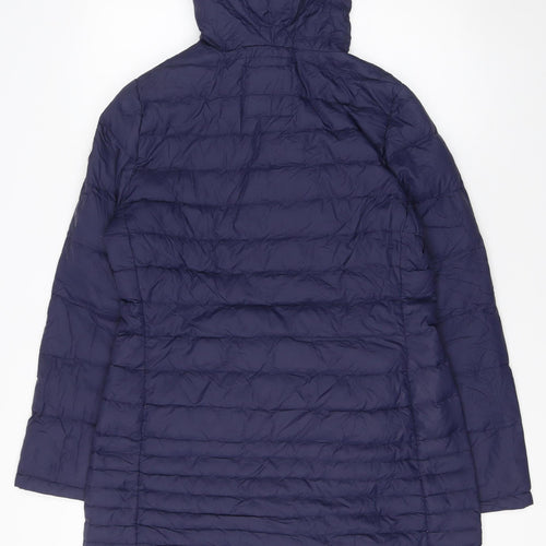 Puffa Women Blue Long Hooded Puffer Coat Size 12 Down Filled