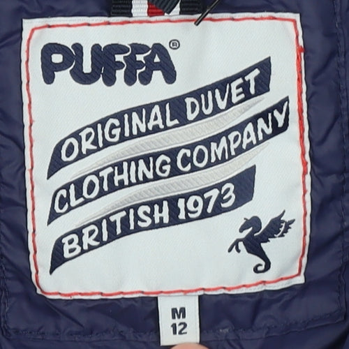 Puffa Women Blue Long Hooded Puffer Coat Size 12 Down Filled