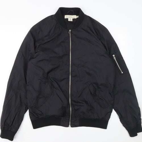 H&M L.O.G.G. Women Black Bomber Jacket Size 12 Regular Zip Pockets