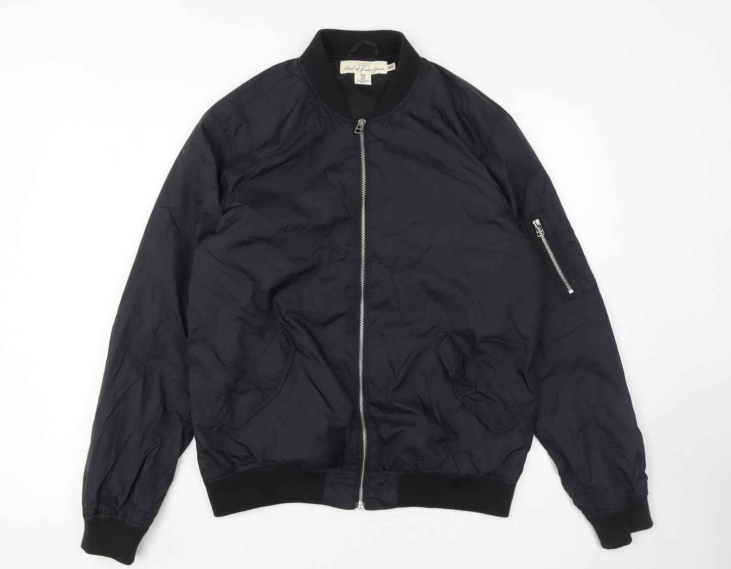 H&M L.O.G.G. Women Black Bomber Jacket Size 12 Regular Zip Pockets