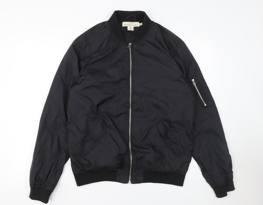 H&M L.O.G.G. Women Black Bomber Jacket Size 12 Regular Zip Pockets