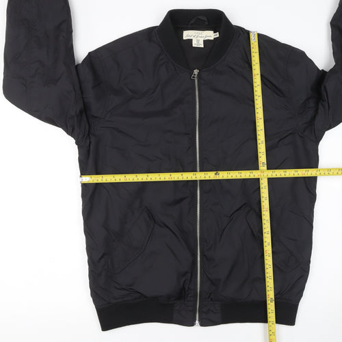 H&M L.O.G.G. Women Black Bomber Jacket Size 12 Regular Zip Pockets