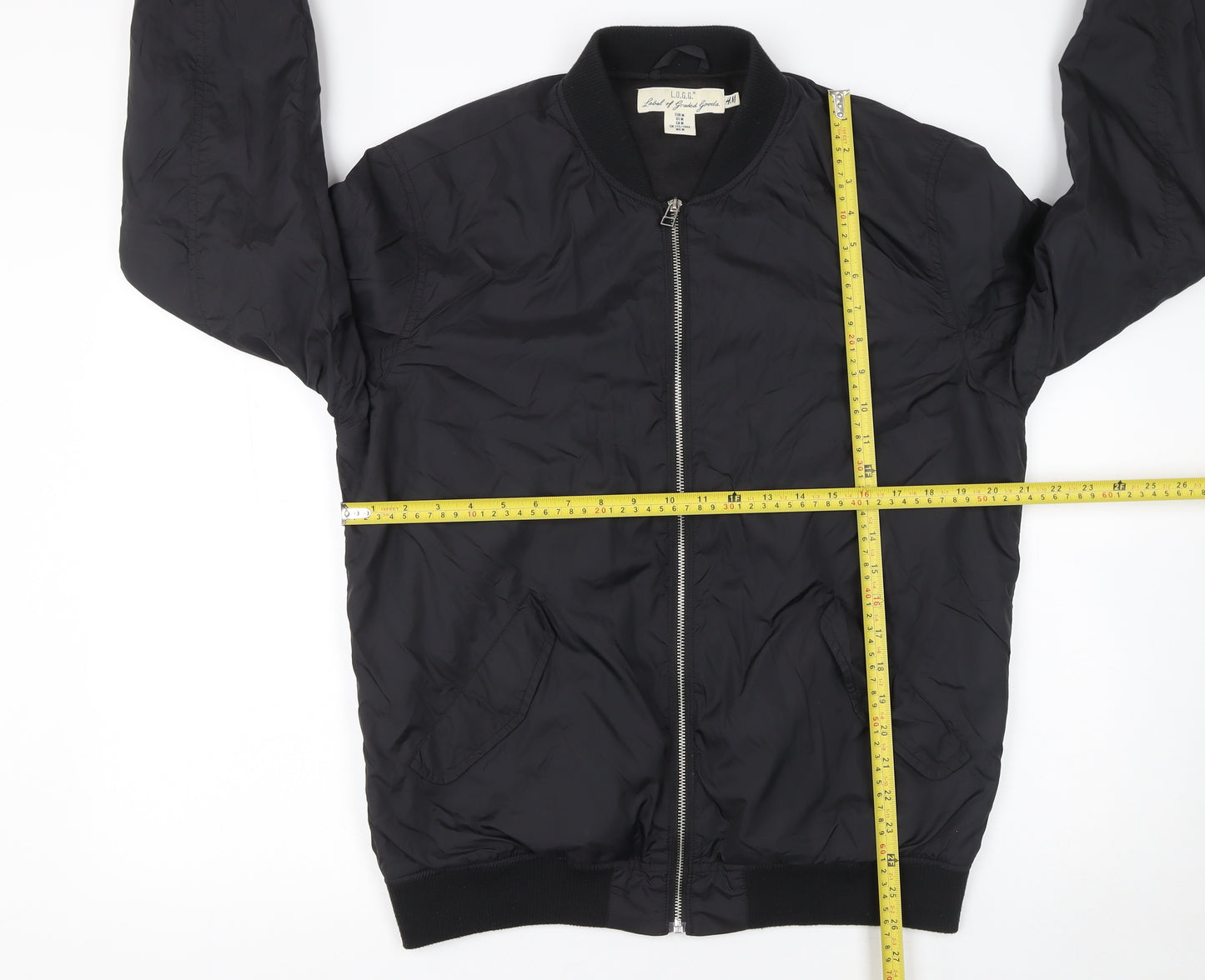 H&M L.O.G.G. Women Black Bomber Jacket Size 12 Regular Zip Pockets