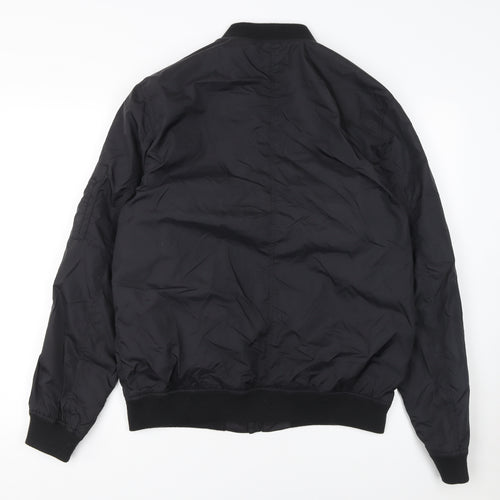 H&M L.O.G.G. Women Black Bomber Jacket Size 12 Regular Zip Pockets