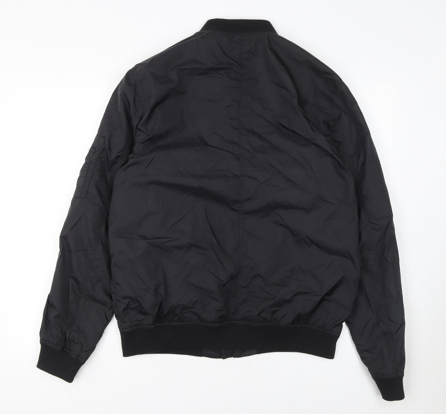 H&M L.O.G.G. Women Black Bomber Jacket Size 12 Regular Zip Pockets