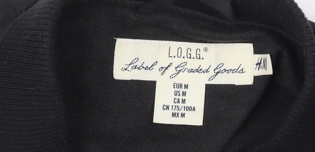 H&M L.O.G.G. Women Black Bomber Jacket Size 12 Regular Zip Pockets