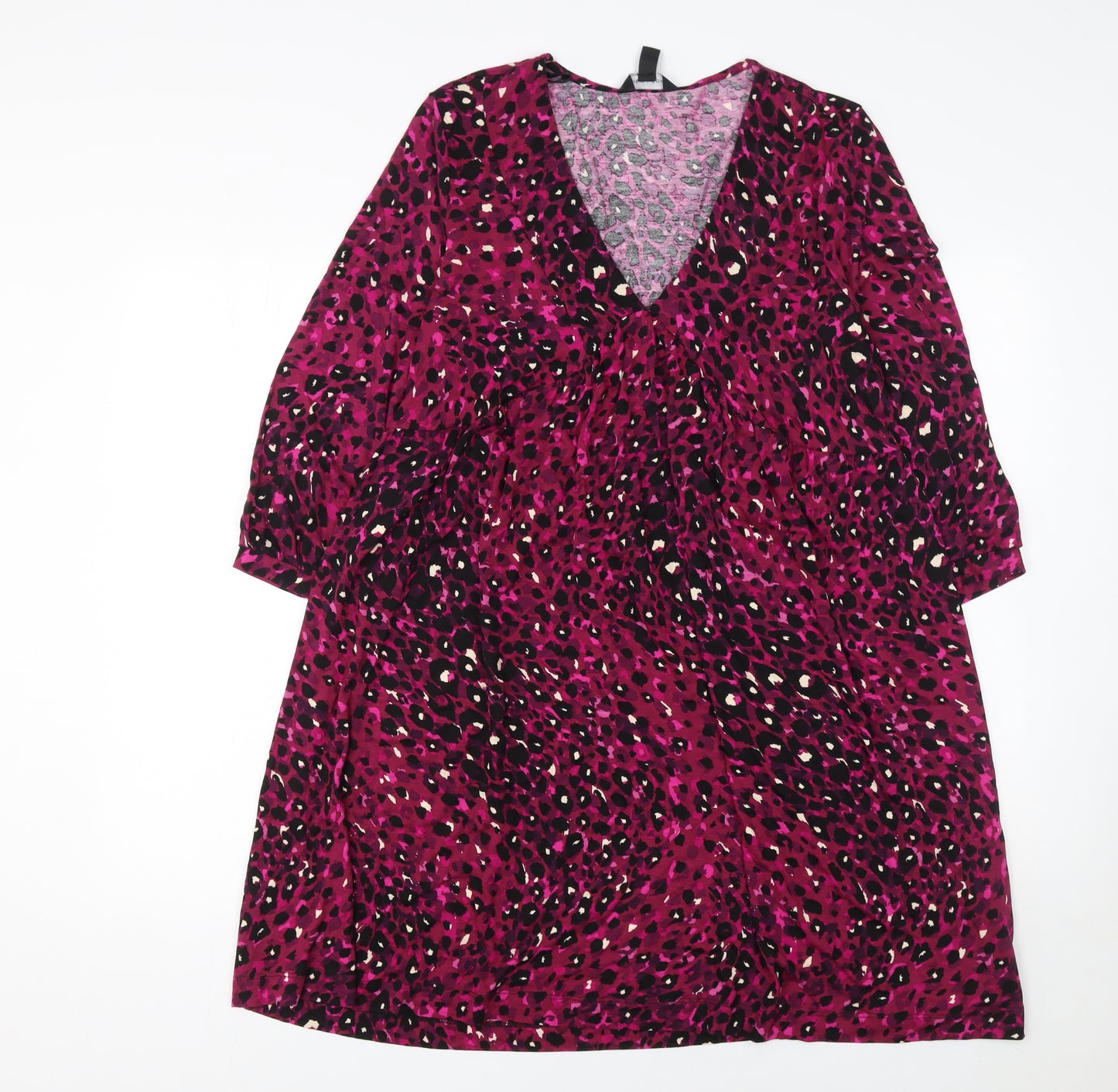 New Look Women’s Pink Leopard Print A-Line Knee Length Dress UK 16