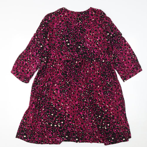 New Look Women’s Pink Leopard Print A-Line Knee Length Dress UK 16