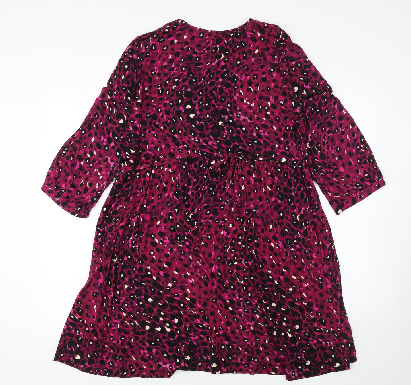 New Look Women’s Pink Leopard Print A-Line Knee Length Dress UK 16