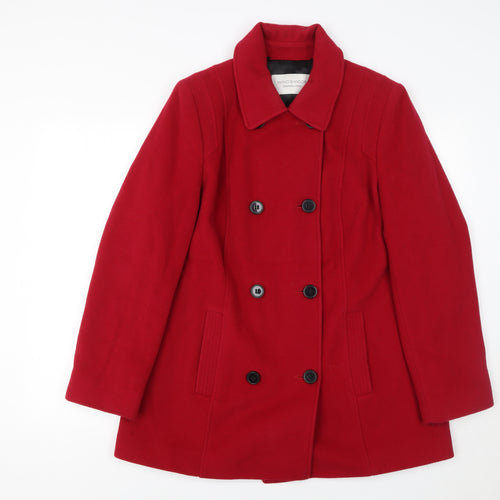 Windsmoor Women Red Wool Blend Pea Coat Size 12 Classic Mid-Length