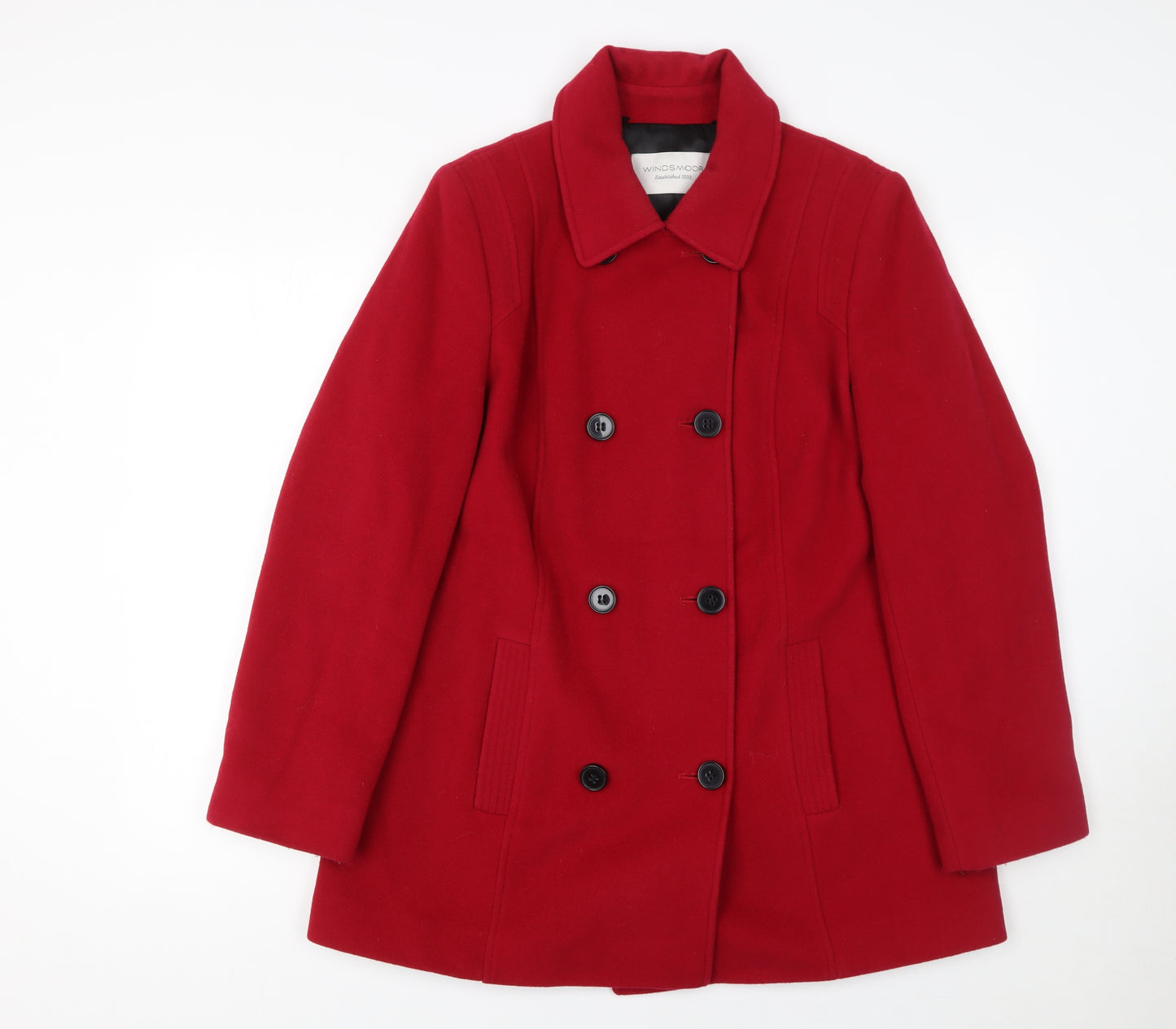 Windsmoor Women Red Wool Blend Pea Coat Size 12 Classic Mid-Length