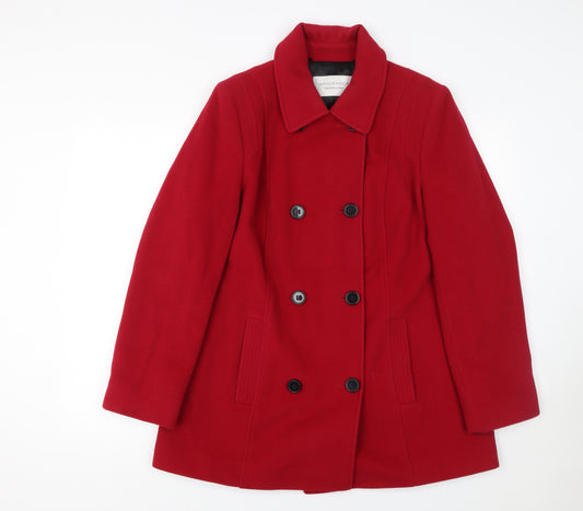 Windsmoor Women Red Wool Blend Pea Coat Size 12 Classic Mid-Length