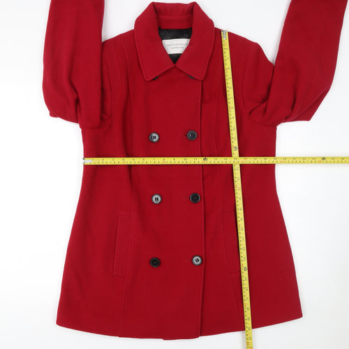 Windsmoor Women Red Wool Blend Pea Coat Size 12 Classic Mid-Length