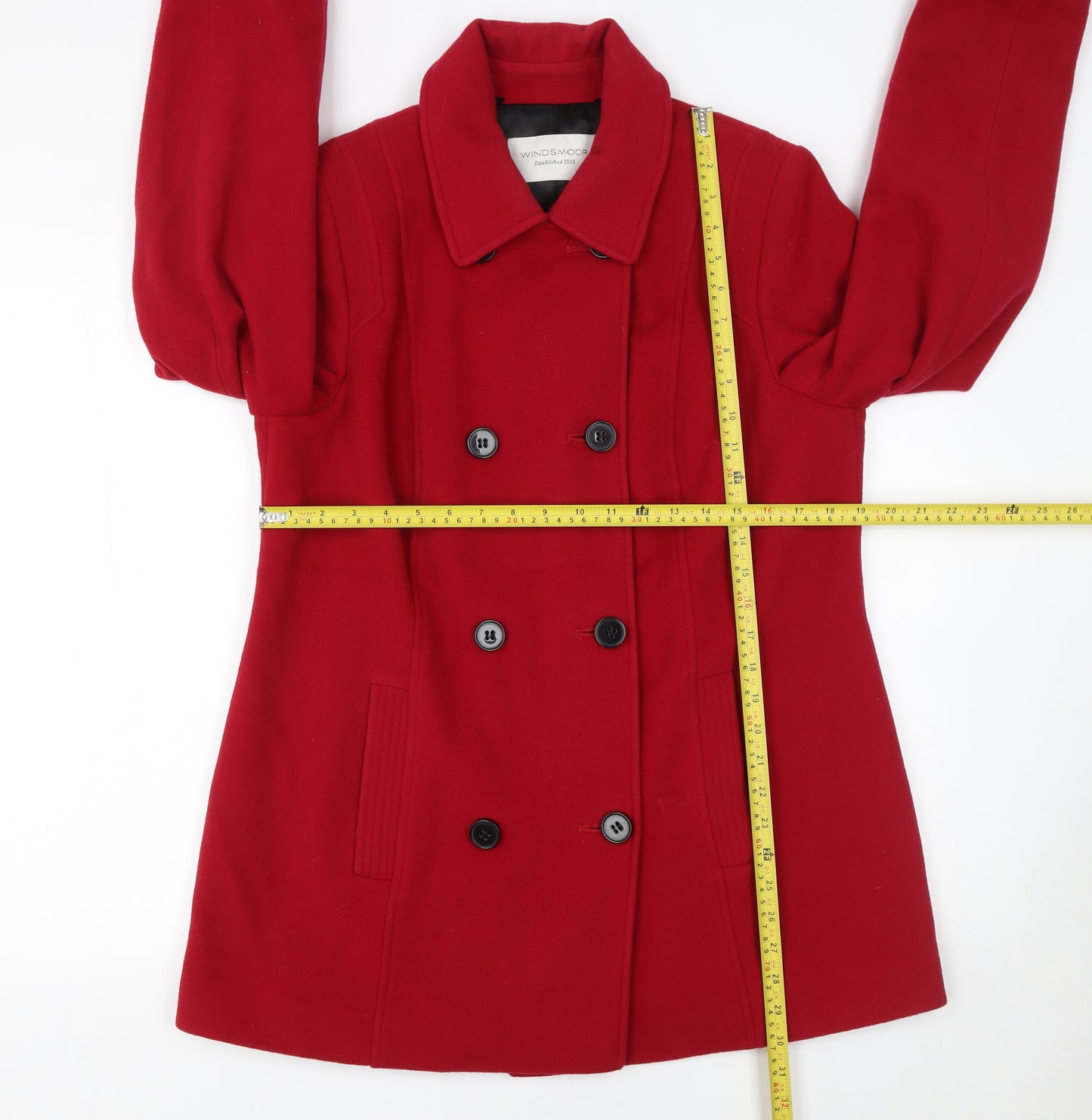 Windsmoor Women Red Wool Blend Pea Coat Size 12 Classic Mid-Length