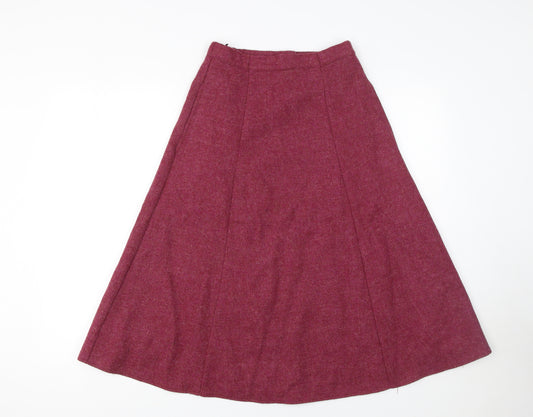 Front view of Country Collection women’s red wool a-line midi skirt, size UK 10