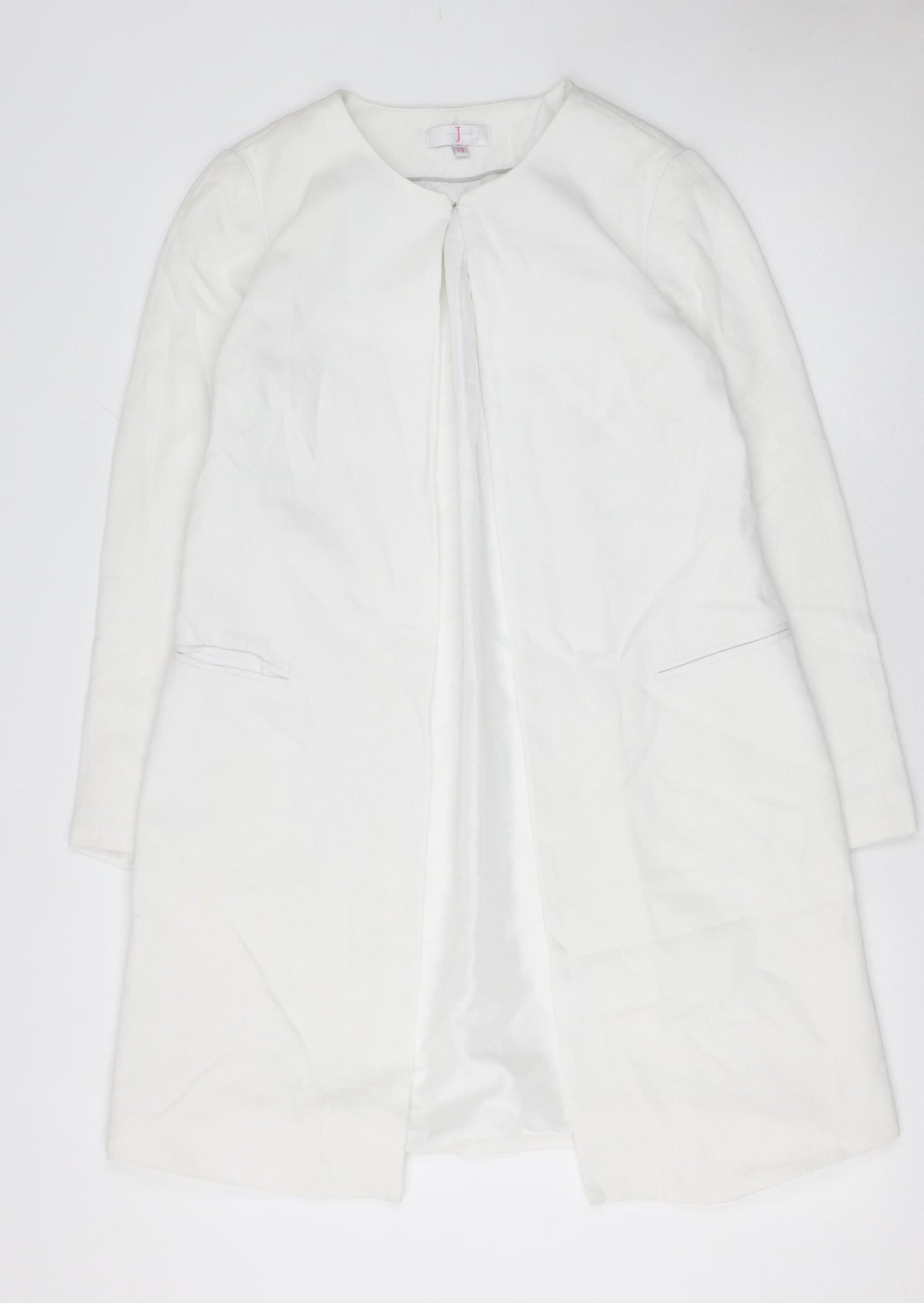 Jasper Conran Women's White Long Coat Size 12 Lightweight Lined Overcoat