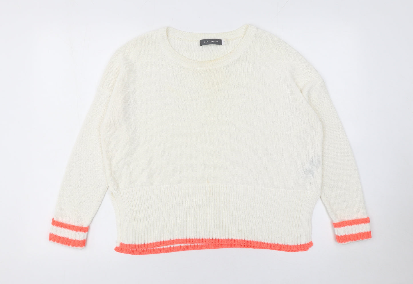 Mint Velvet Women’s Ivory Crew Neck Knit Jumper Size 10 Relaxed Fit