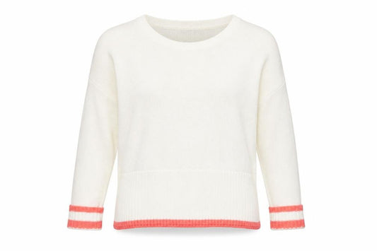 Front view of Mint Velvet Women’s Ivory Crew Neck Knit Jumper, size UK 10, Relaxed Fit